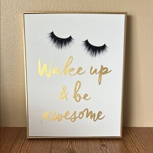 EUC Elegant Glam Wake Up And Be Awesome Black Glitter Gold Framed Wall Art Decor